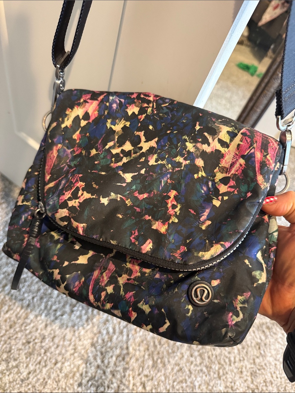 lululemon athletica Black Multi Crossbody Bag festival cross body purse leopard